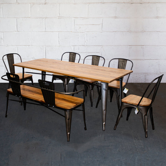 7PC Taranto Table, 5 Palermo Chairs & Nuoro Bench Set - Gun Metal Grey
