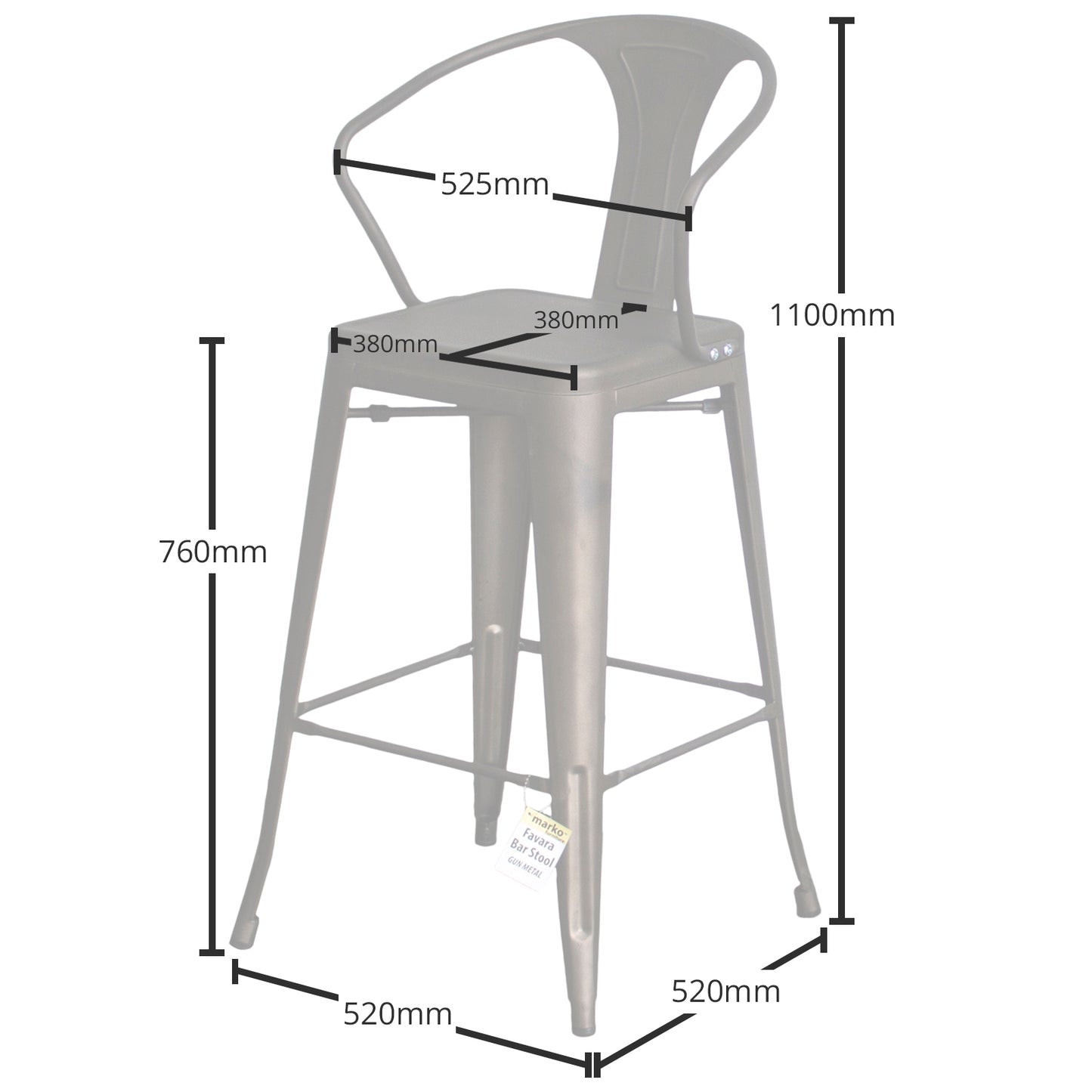 3PC Laus Table & Favara Bar Stool Set - Gun Metal Grey