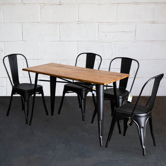 5PC Prato Table & 4 Siena Chairs Set - Onyx Matt Black
