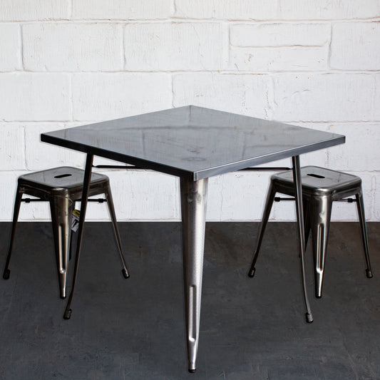 3PC Belvedere Table & Castel Stool Set - Steel