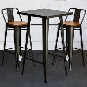 3PC Laus Table & Tuscany Bar Stool Set - Gun Metal Grey