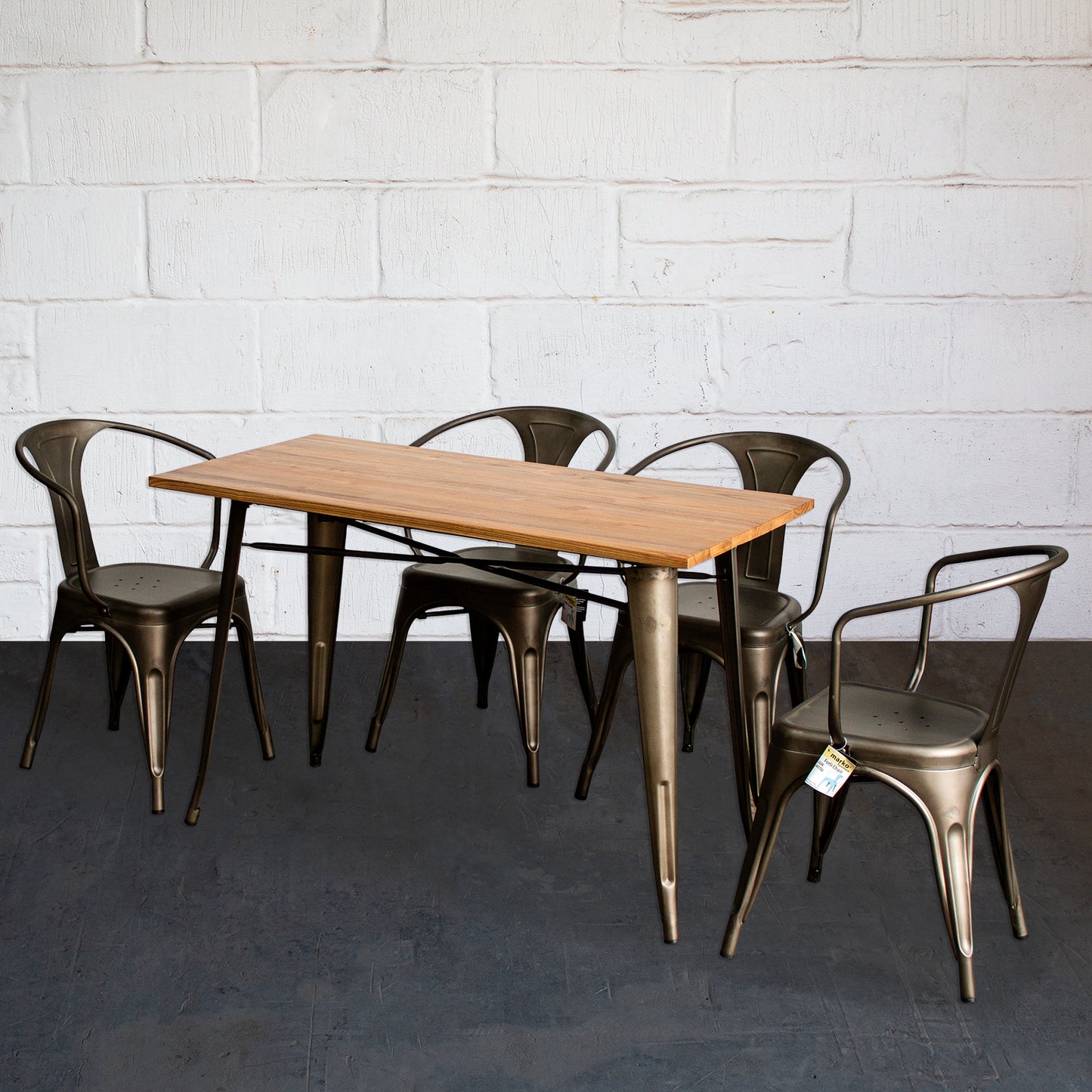5PC Prato Table & 4 Forli Chairs Set - Gun Metal Grey