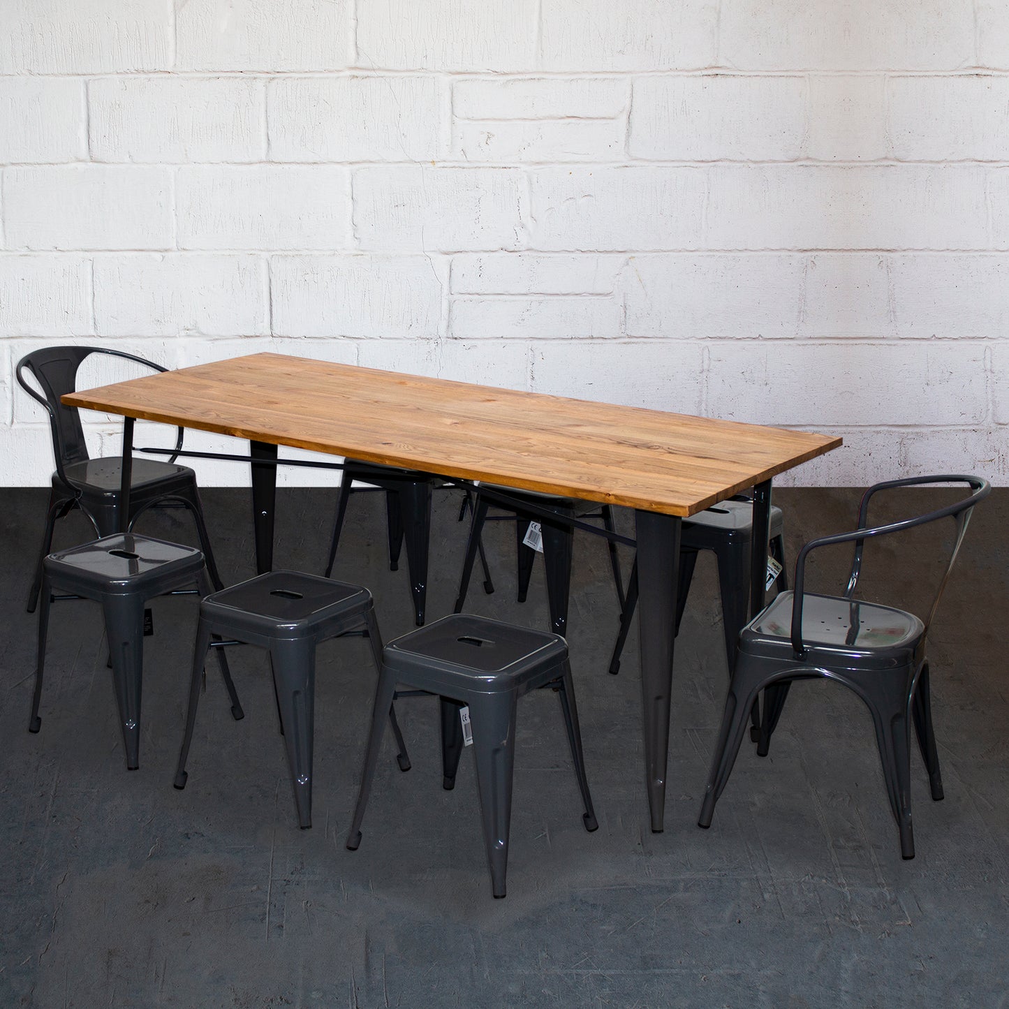 9PC Taranto Table, 2 Forli Chairs & 6 Castel Stools Set - Graphite Grey