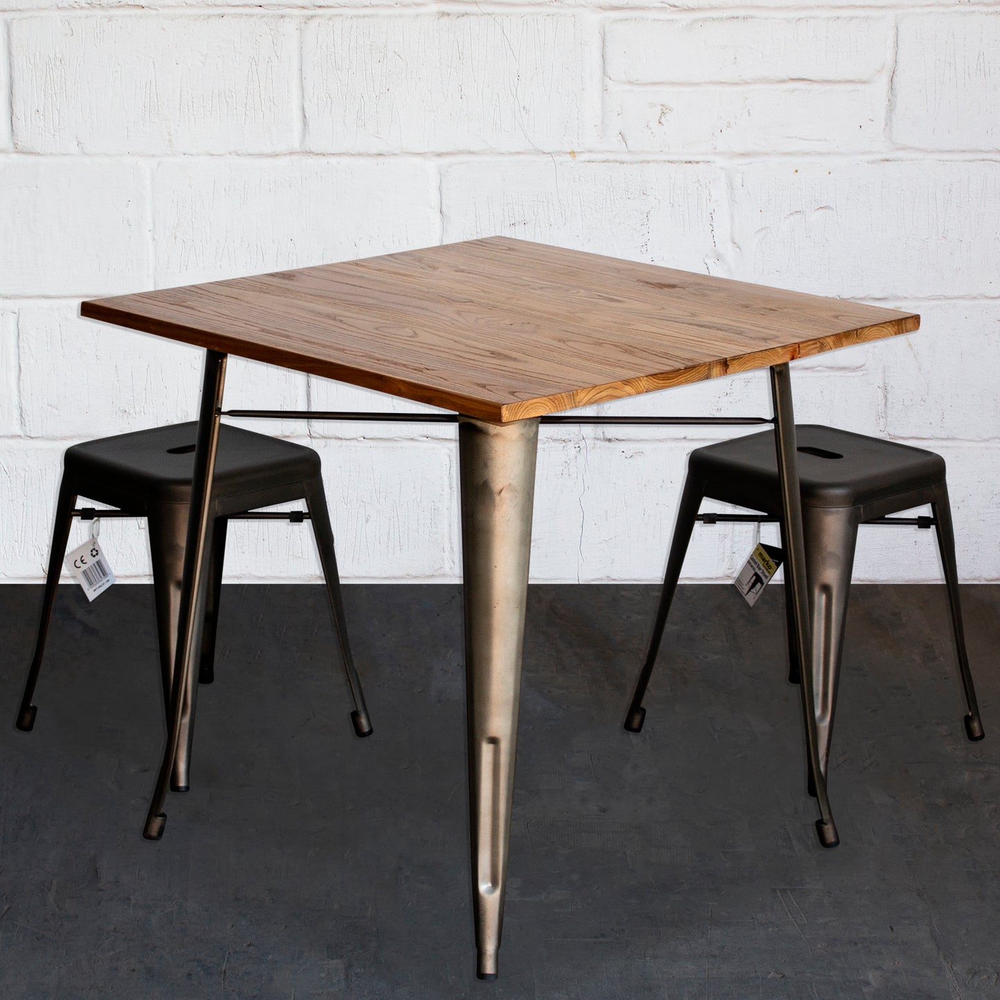 3PC Enna Table & Castel Stool Set - Gun Metal Grey
