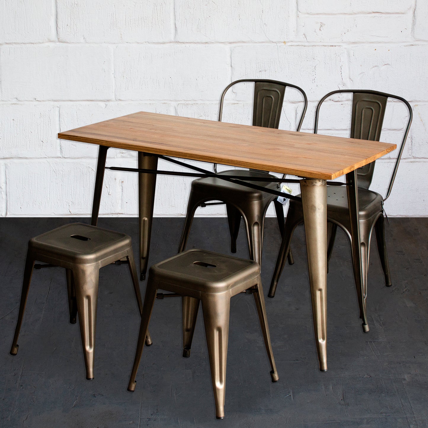 5PC Prato Table, 2 Siena Chairs & 2 Castel Stools Set - Gun Metal Grey