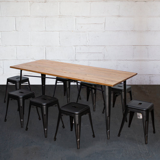 9PC Taranto Table & 8 Castel Stools Set - Onyx Matt Black