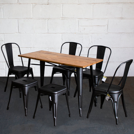 7PC Prato Table, 4 Siena Chairs & 2 Castel Stools Set - Onyx Matt Black