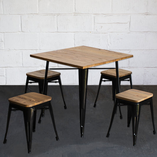 5PC Enna Table & Rho Stool Set - Black