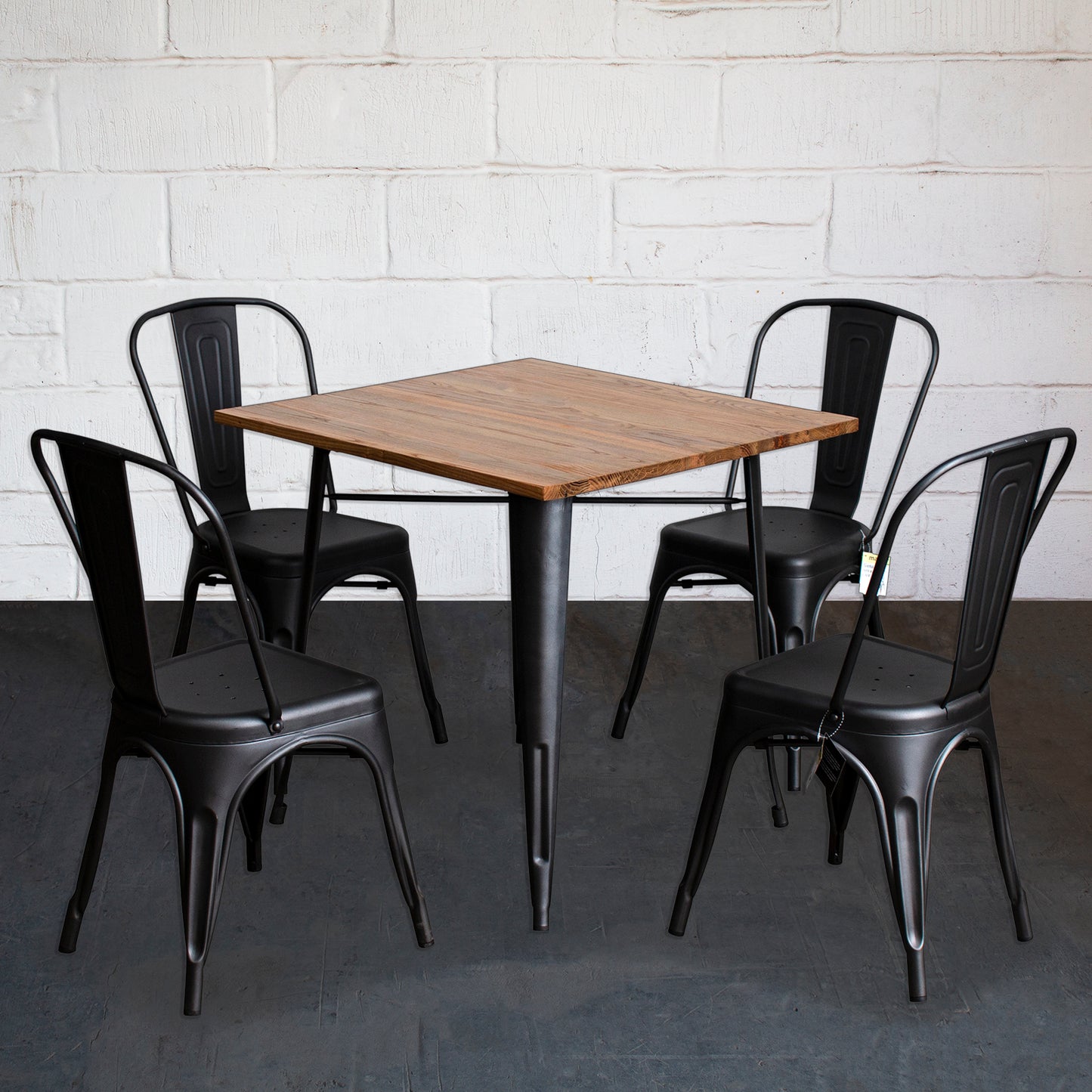 5PC Enna Table & Siena Chair Set - Onyx Matt Black