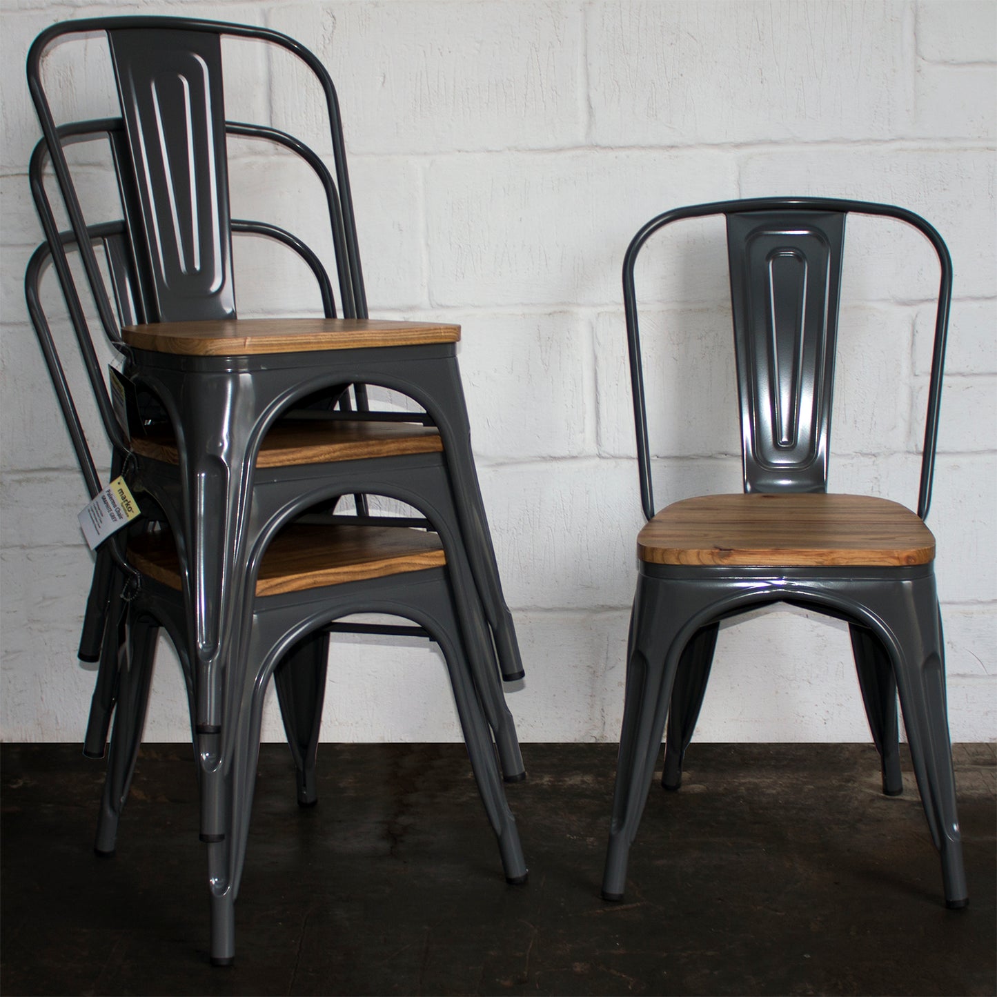 7PC Taranto Table, 2 Palermo Chairs, 3 Rho Stools & Nuoro Bench Set - Graphite Grey