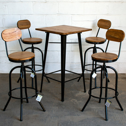 5PC Lodi Table & Lazio Bar Stool Set - Black