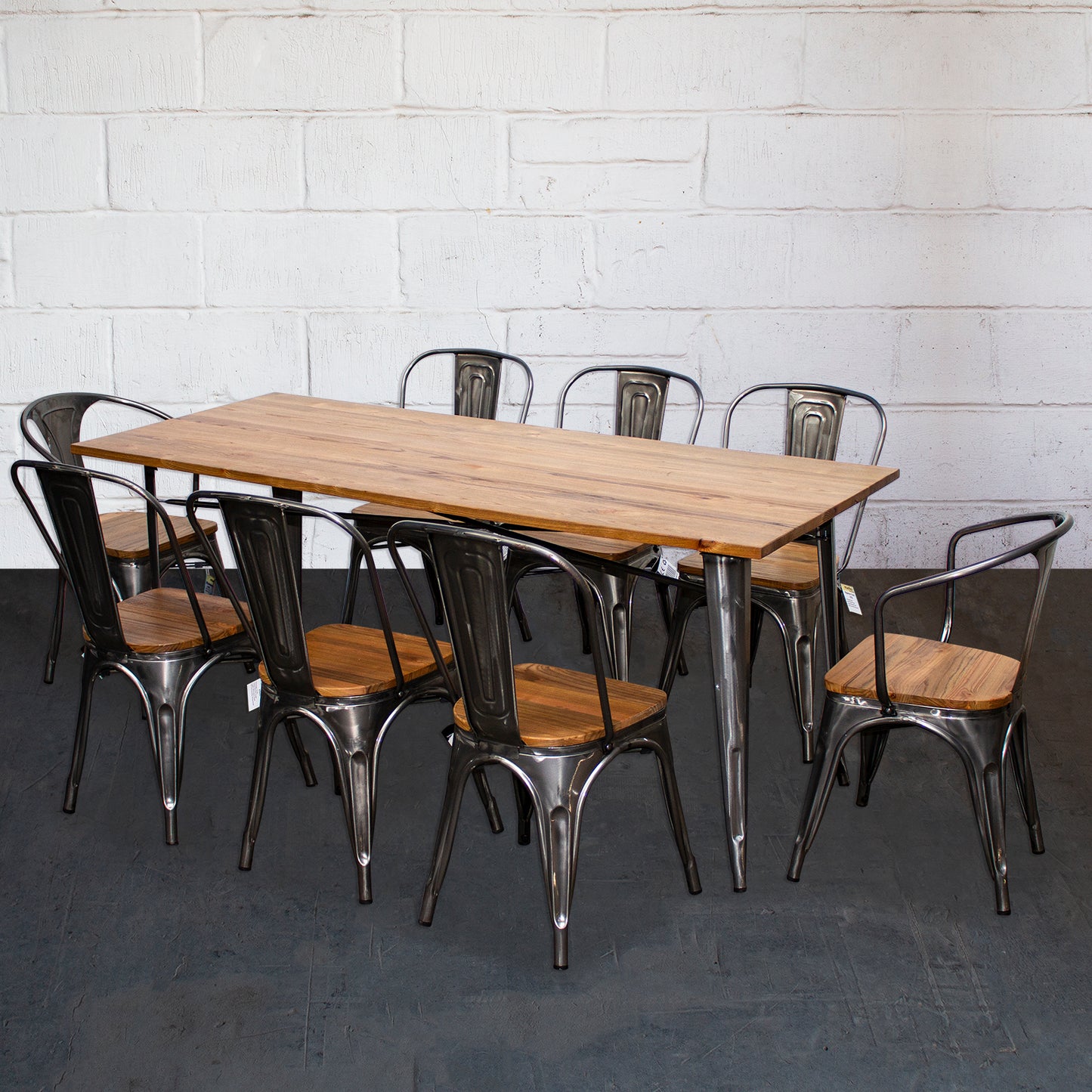 9PC Taranto Table, 2 Florence & 6 Palermo Chairs Set - Steel