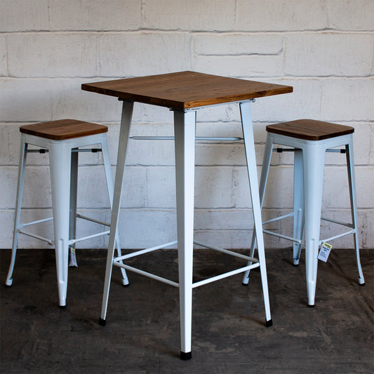 3PC Lodi Table & Firenze Bar Stool Set - White