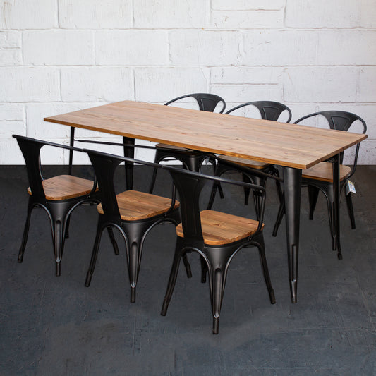7PC Taranto Table & 6 Florence Chairs Set - Onyx Matt Black