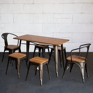 7PC Prato Table, 2 Florence Chairs & 4 Rho Stools Set - Gun Metal Grey