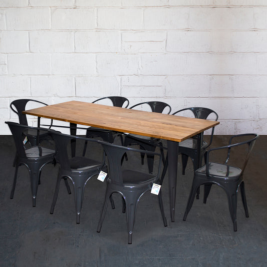 9PC Taranto Table & 8 Forli Chairs Set - Graphite Grey