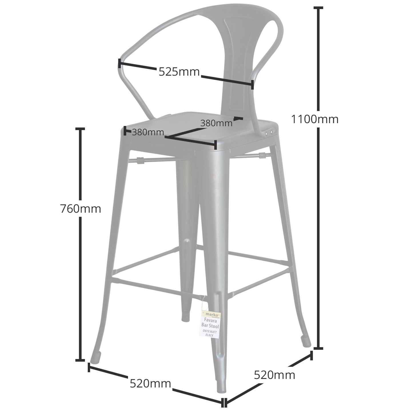 5PC Laus Table & Favara Bar Stool Set - Onyx Matt Black