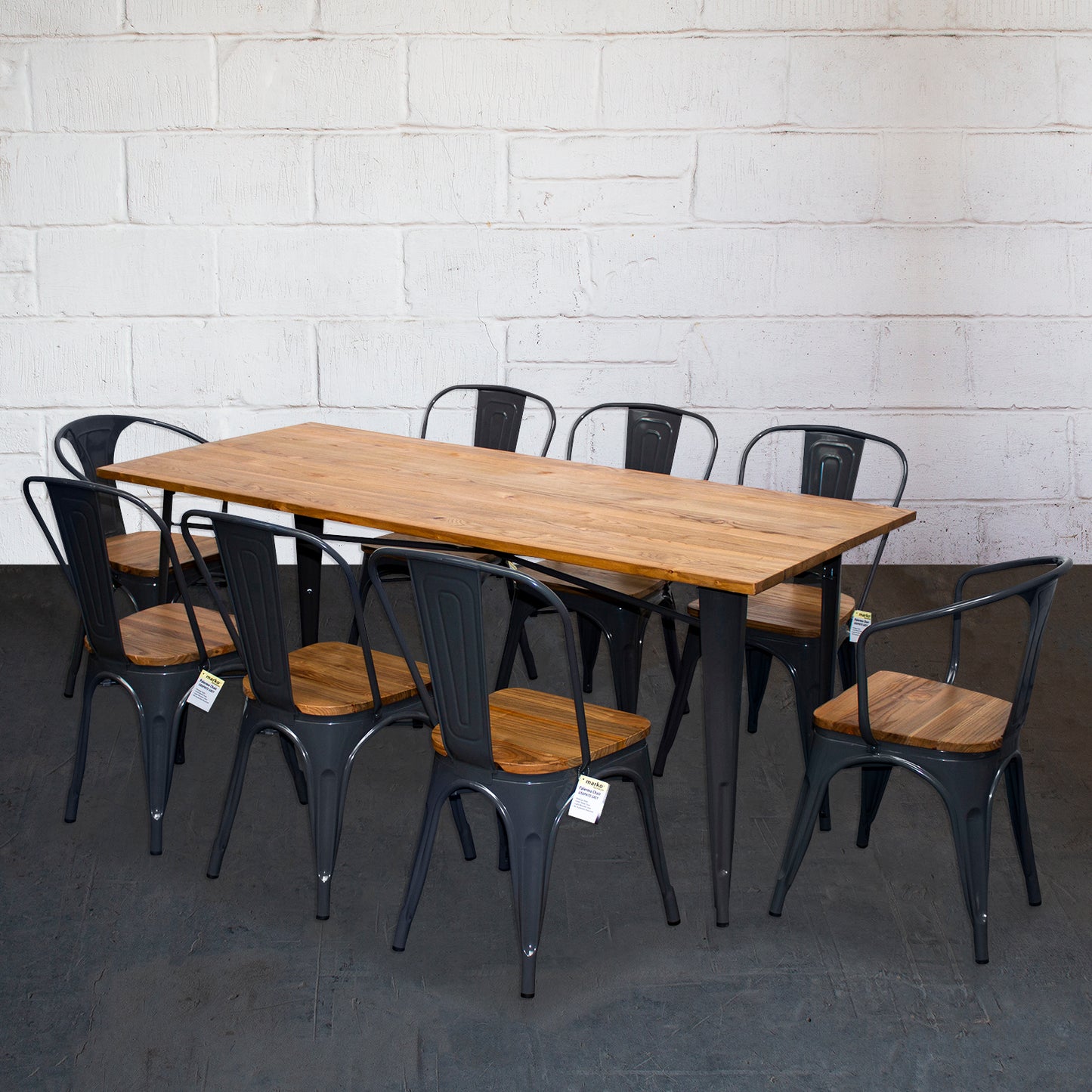 9PC Taranto Table, 2 Florence & 6 Palermo Chairs Set - Graphite Grey