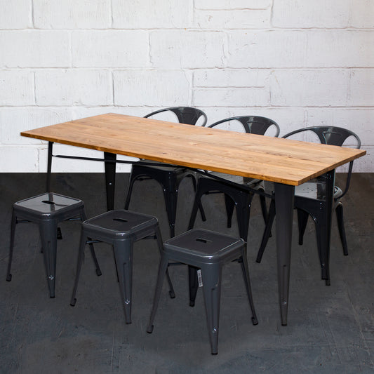7PC Taranto Table, 3 Forli Chairs & 3 Castel Stools Set - Graphite Grey