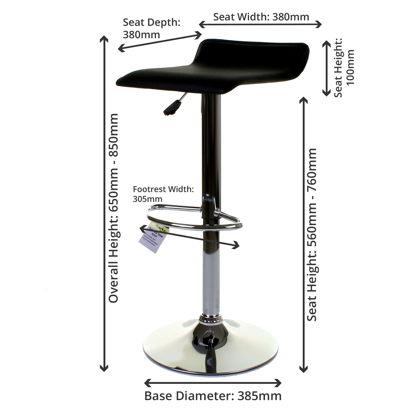 Turin Bar Stool - Black - Set of 2