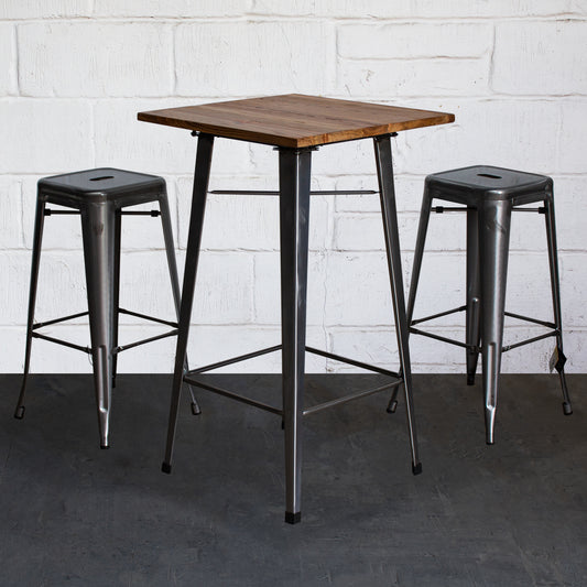 3PC Lodi Table & Orvieto Bar Stool Set - Steel