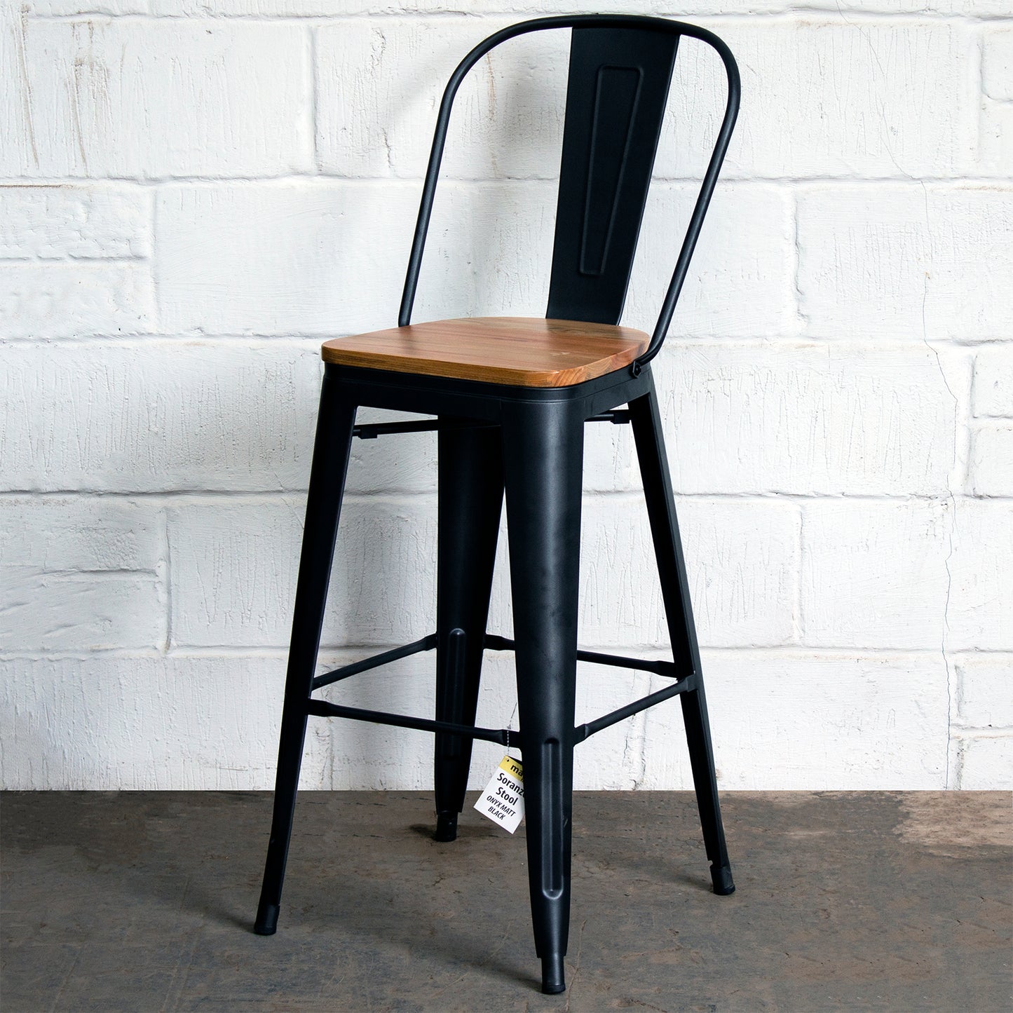 5PC Laus Table & Soranzo Bar Stool Set - Onyx Matt Black