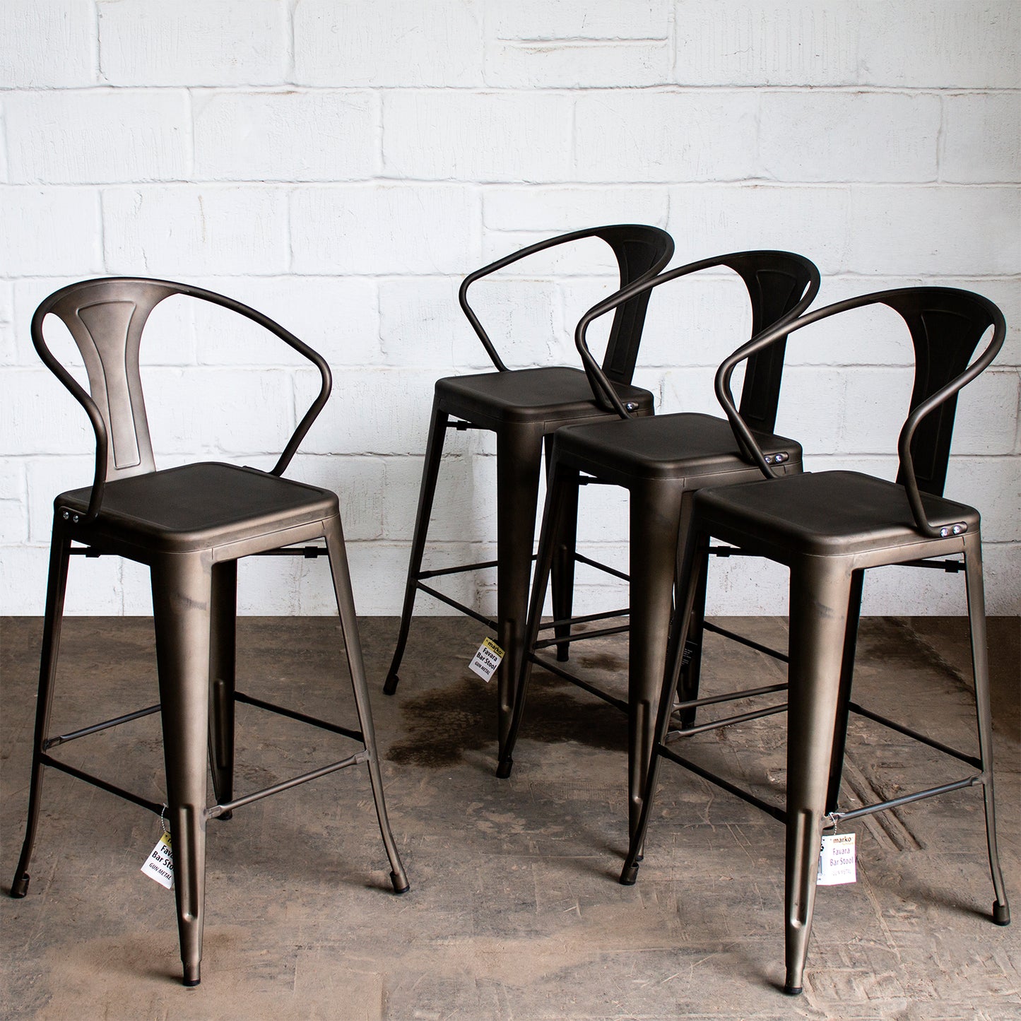 5PC Lodi Table & Favara Bar Stool Set - Gun Metal Grey