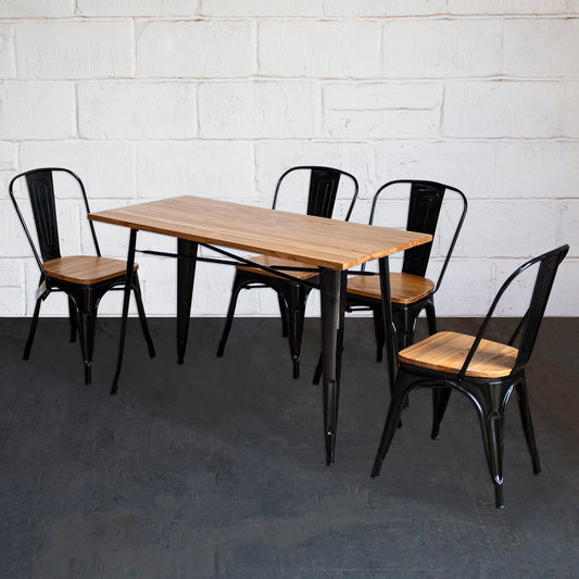 5PC Prato Table & 4 Palermo Chairs Set - Black