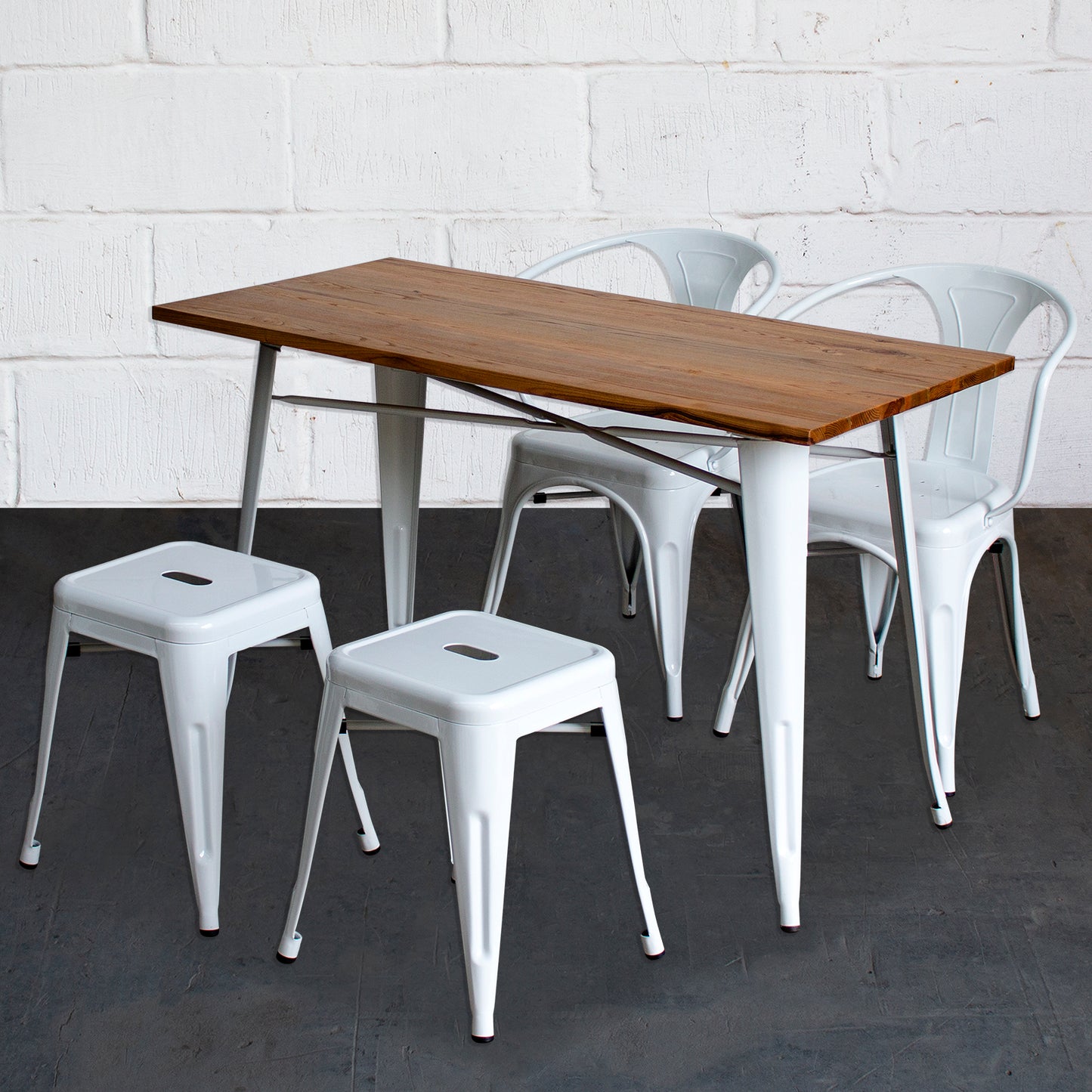 5PC Prato Table, 2 Forli Chairs & 2 Castel Stools Set - White