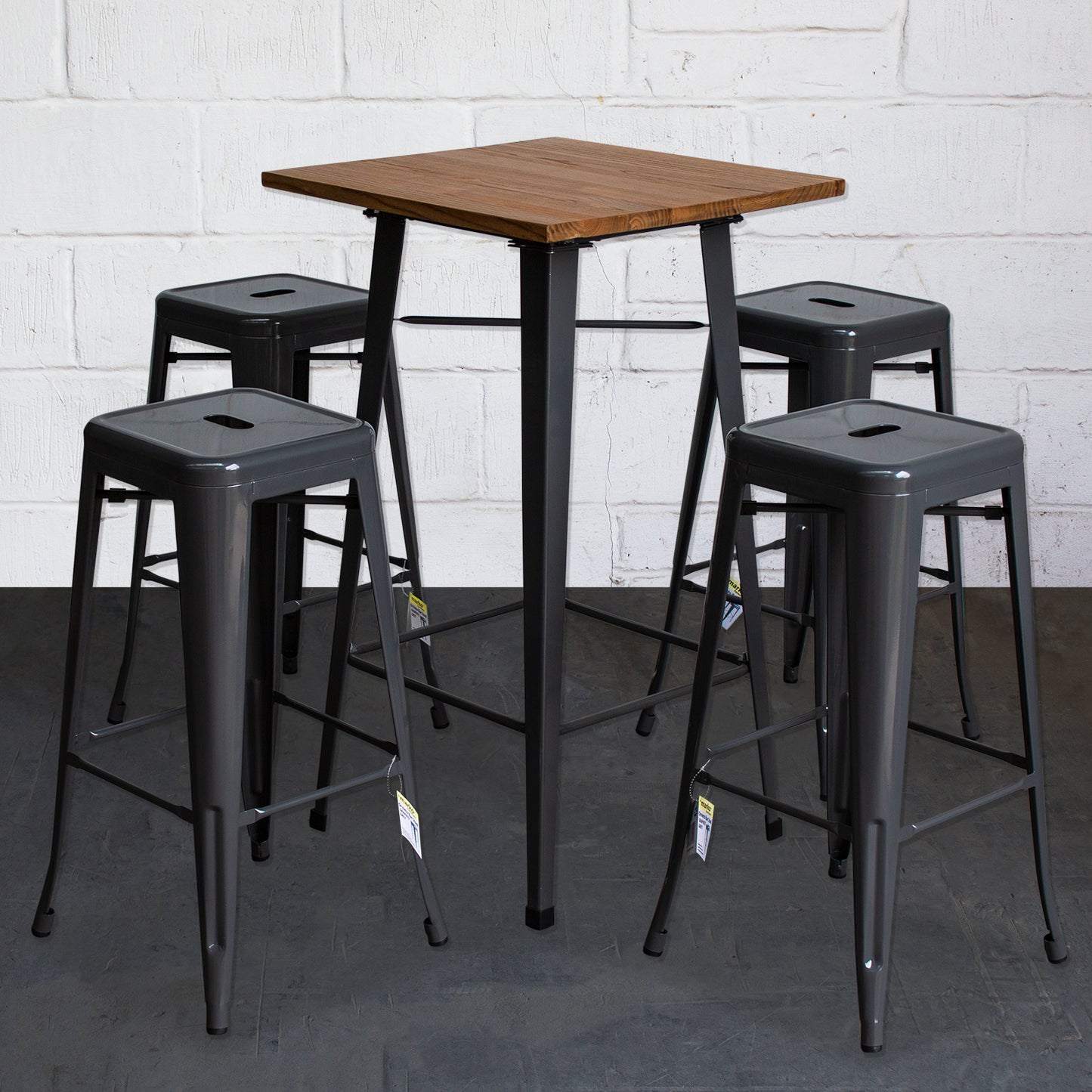 5PC Lodi Table & Orvieto Bar Stool Set - Graphite Grey