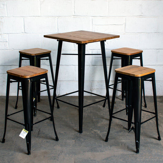 5PC Lodi Table & Firenze Bar Stool Set - Black
