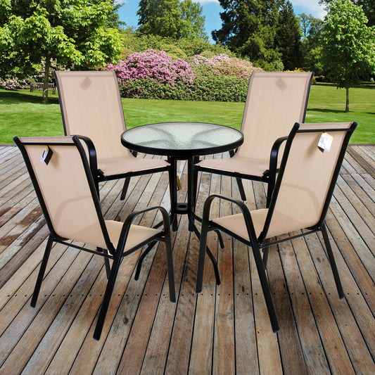 5PC Cream Textoline Bistro Set with Black 60cm Round Table
