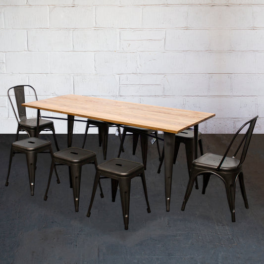 9PC Taranto Table, 2 Siena Chairs & 6 Castel Stools Set - Gun Metal Grey