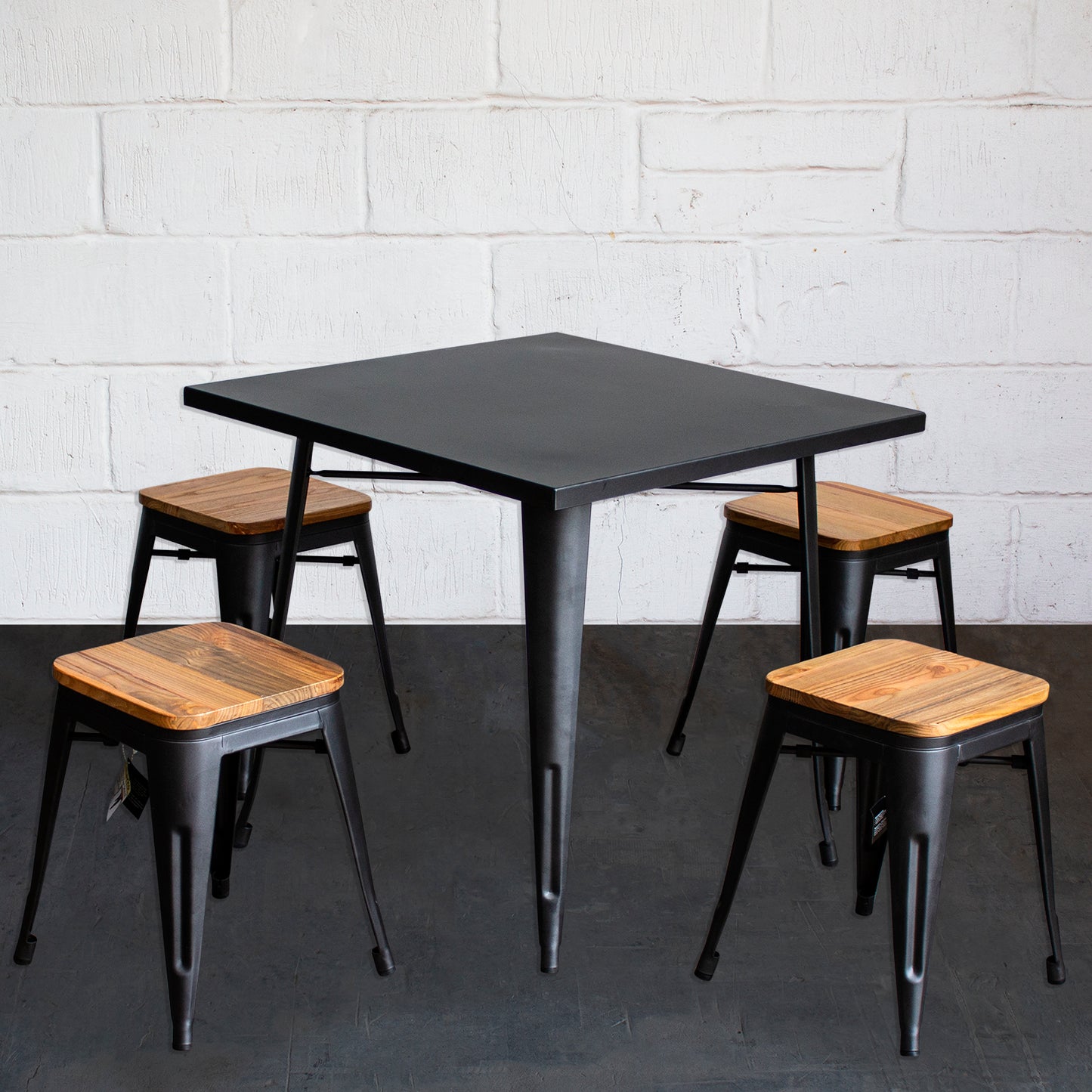 5PC Belvedere Table & Rho Stool Set - Onyx Matt Black