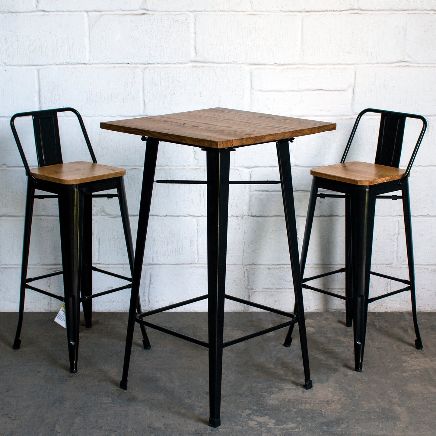 3PC Lodi Table & Tuscany Bar Stool Set - Black