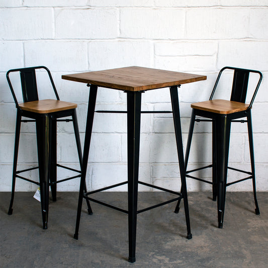 3PC Lodi Table & Tuscany Bar Stool Set - Black