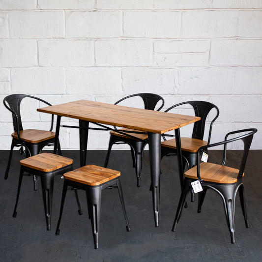 7PC Prato Table, 4 Florence Chairs & 2 Rho Stools Set - Onyx Matt Black