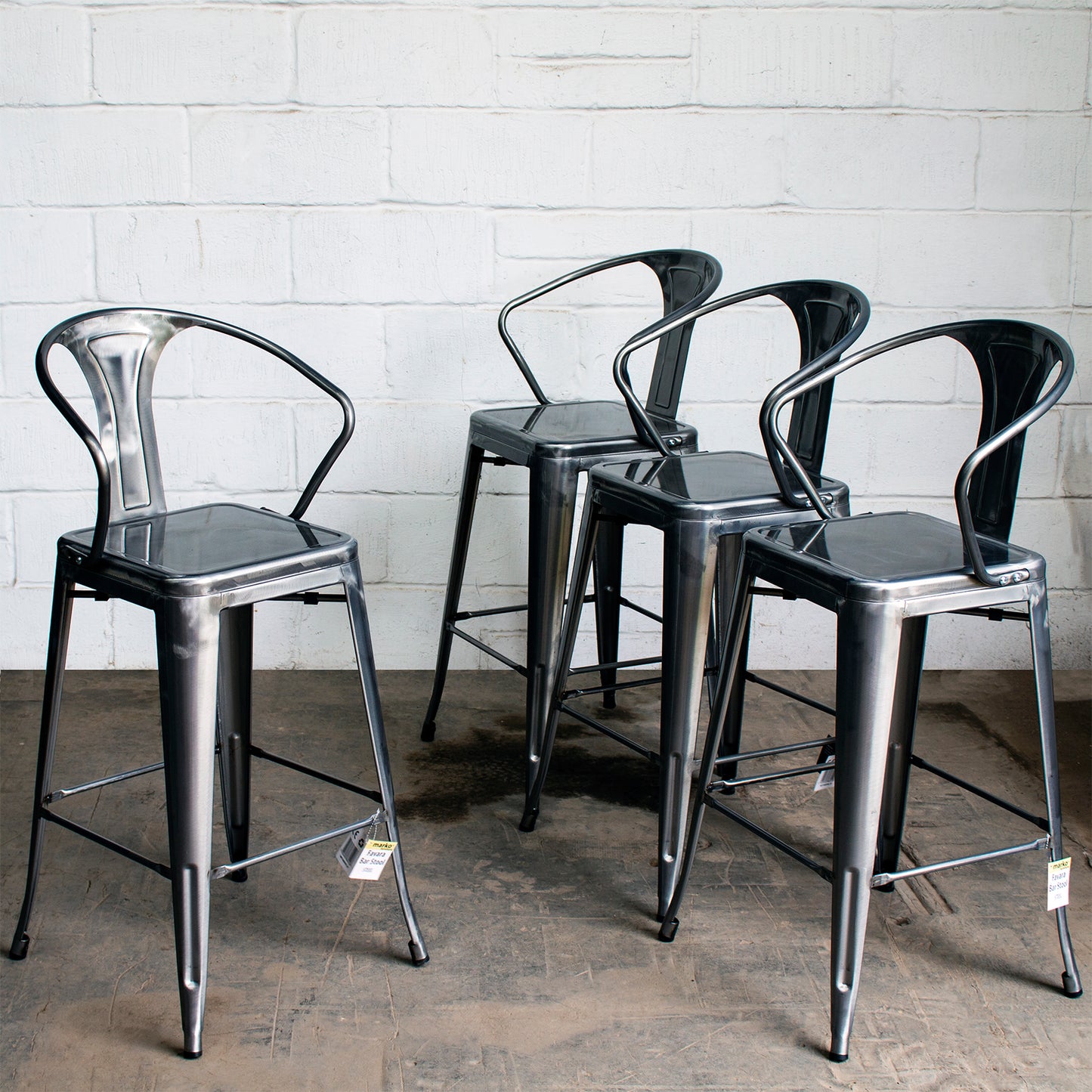 5PC Laus Table & Favara Bar Stool Set - Steel