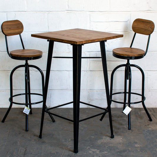 3PC Lodi Table & Lazio Bar Stool Set - Black