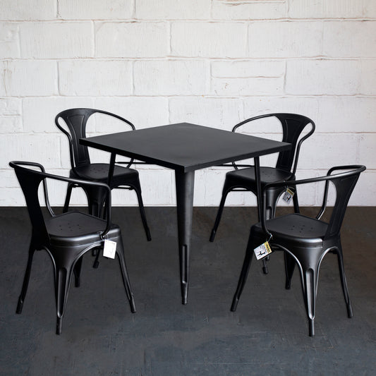 5PC Belvedere Table & Forli Chair Set - Onyx Matt Black