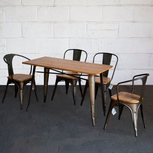5PC Prato Table, 2 Florence & 2 Palermo Chairs Set - Gun Metal Grey