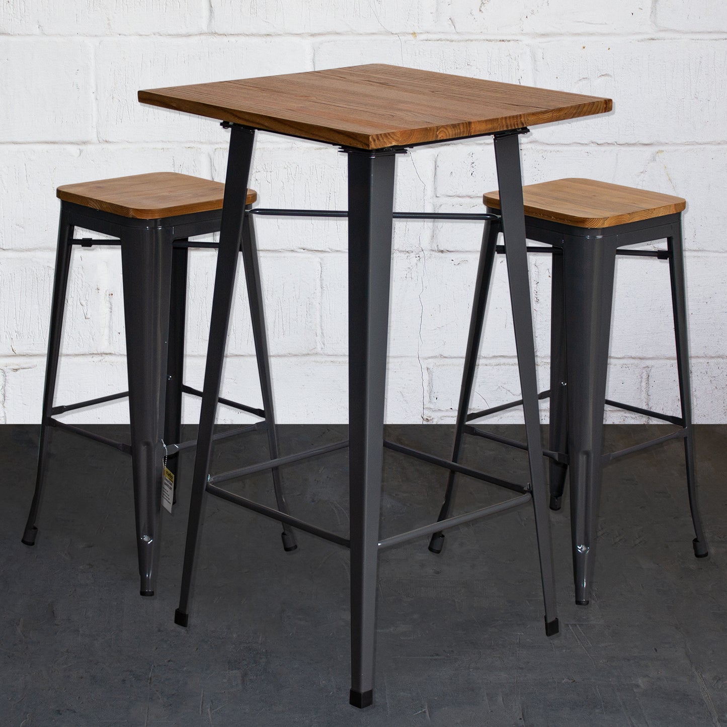3PC Lodi Table & Firenze Bar Stool Set - Graphite Grey