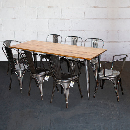 9PC Taranto Table, 2 Forli & 6 Siena Chairs Set - Steel