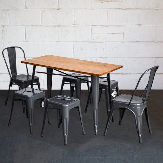 7PC Prato Table, 2 Siena Chairs & 4 Castel Stools Set - Graphite Grey