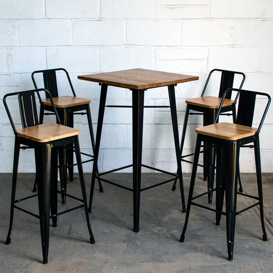5PC Lodi Table & Tuscany Bar Stool Set - Black
