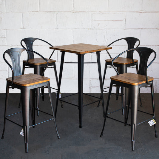 5PC Lodi Table & Licata Bar Stool Set - Onyx Matt Black