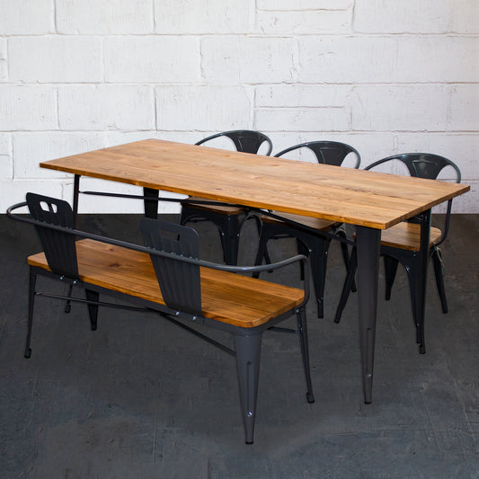 5PC Taranto Table, 3 Florence Chairs & Nuoro Bench Set - Graphite Grey