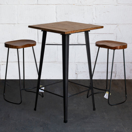 3PC Lodi Table & Alcamo Bar Stool Set - Onyx Matt Black