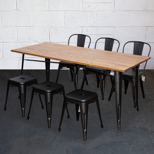 7PC Taranto Table, 3 Siena Chairs & 3 Castel Stools Set - Onyx Matt Black