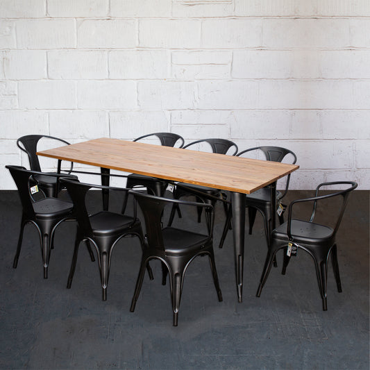 9PC Taranto Table & 8 Forli Chairs Set - Onyx Matt Black